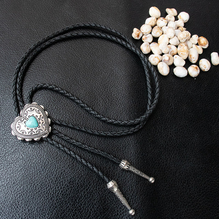 Corbata de bolo con colgante turquesa en forma de corazón creativo - Plata - image 3