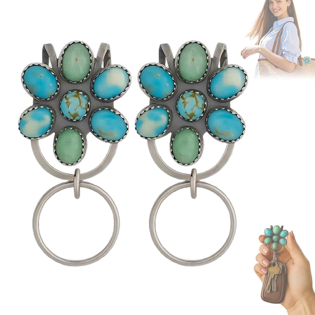 Llavero con clip para bolso con flor turquesa, accesorio decorativo - image 4