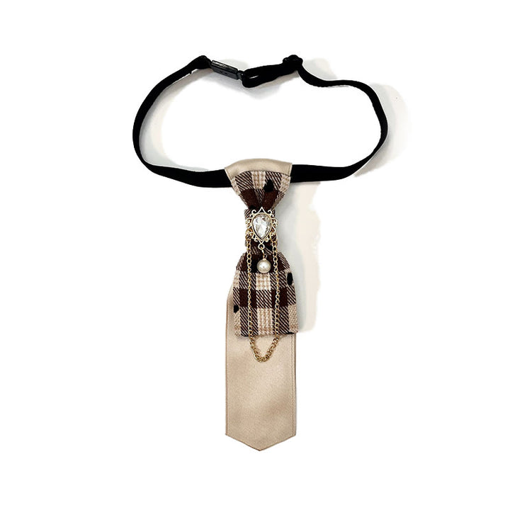 Corbata de moda con corazón de melocotón negro y perla preatada - Caqui - image 3