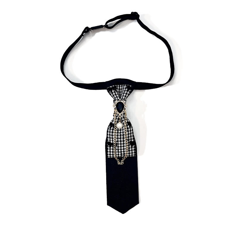 Corbata de moda con corazón de melocotón negro y perla preatada - Negro - image 0