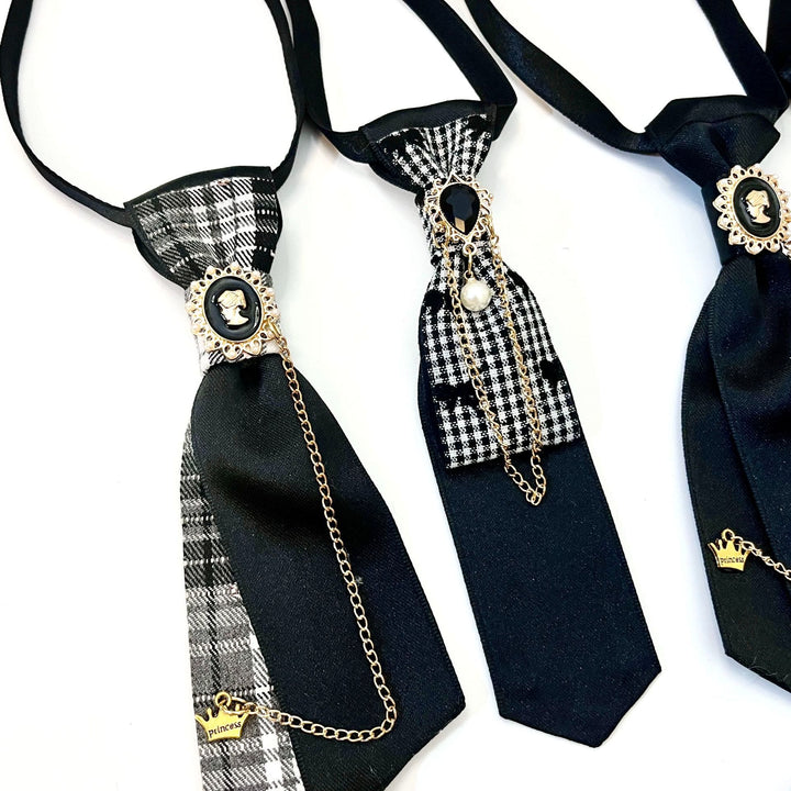 Corbata de moda con corazón de melocotón negro y perla preatada - image 2