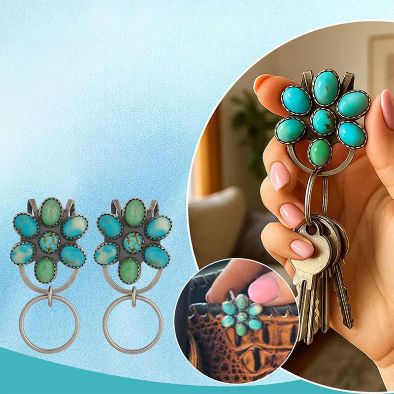 Llavero con clip para bolso con flor turquesa, accesorio decorativo - image 2