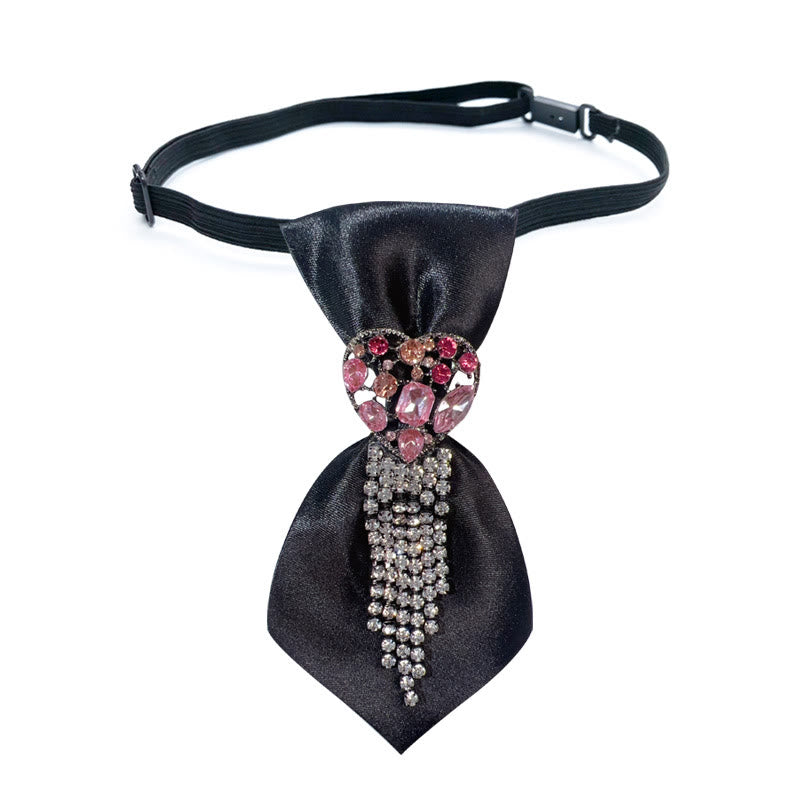 Corbata negra con borlas y diamantes en forma de corazón - Negro - image 0