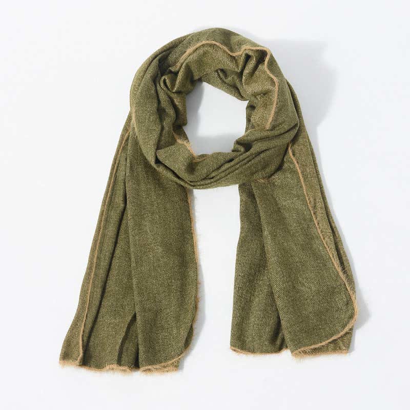 Bufanda retro y chic de color liso con ribete de pelo - Verde militar - image 8