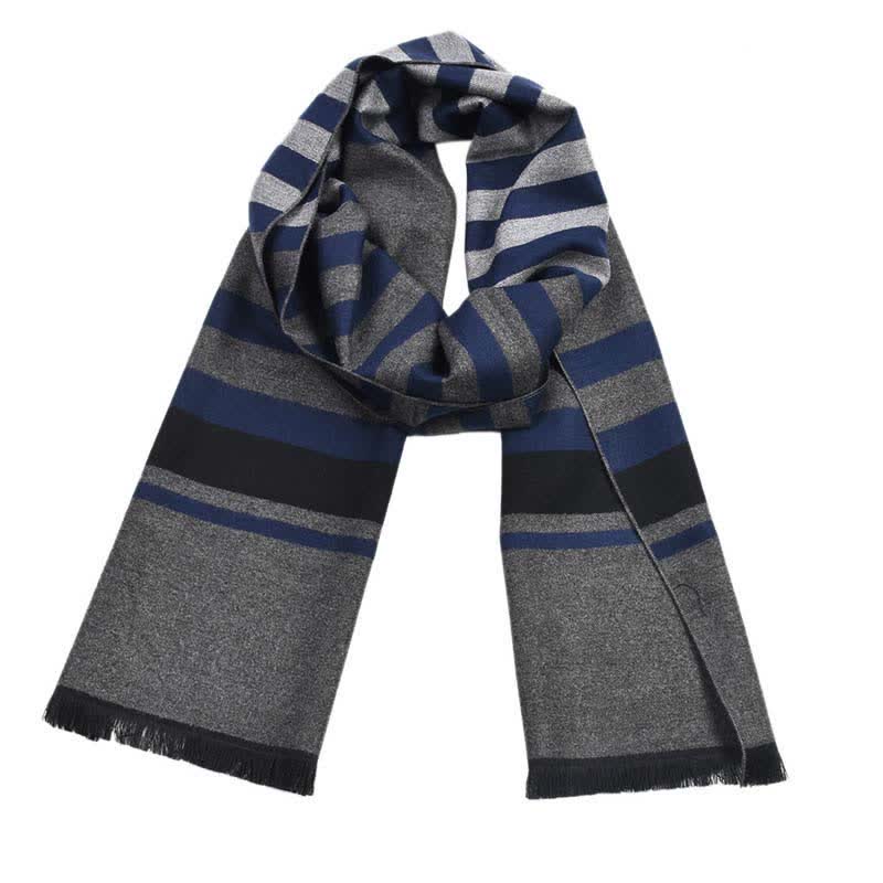 Bufanda cálida con elegante estampado de rayas de doble cara - Gris y azul marino - image 7