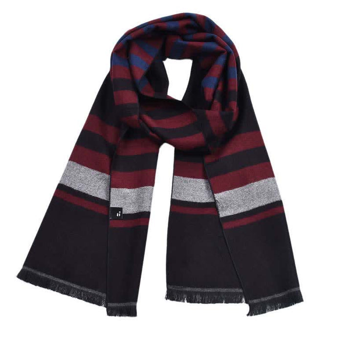 Bufanda cálida con elegante estampado de rayas de doble cara - Gris y burdeos - image 12