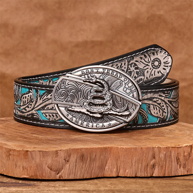Cinturón de cuero con cuchillo plegable oculto Black Mamba para hombre - Mamba negra - Cinturón floral gris - 42 - image 10
