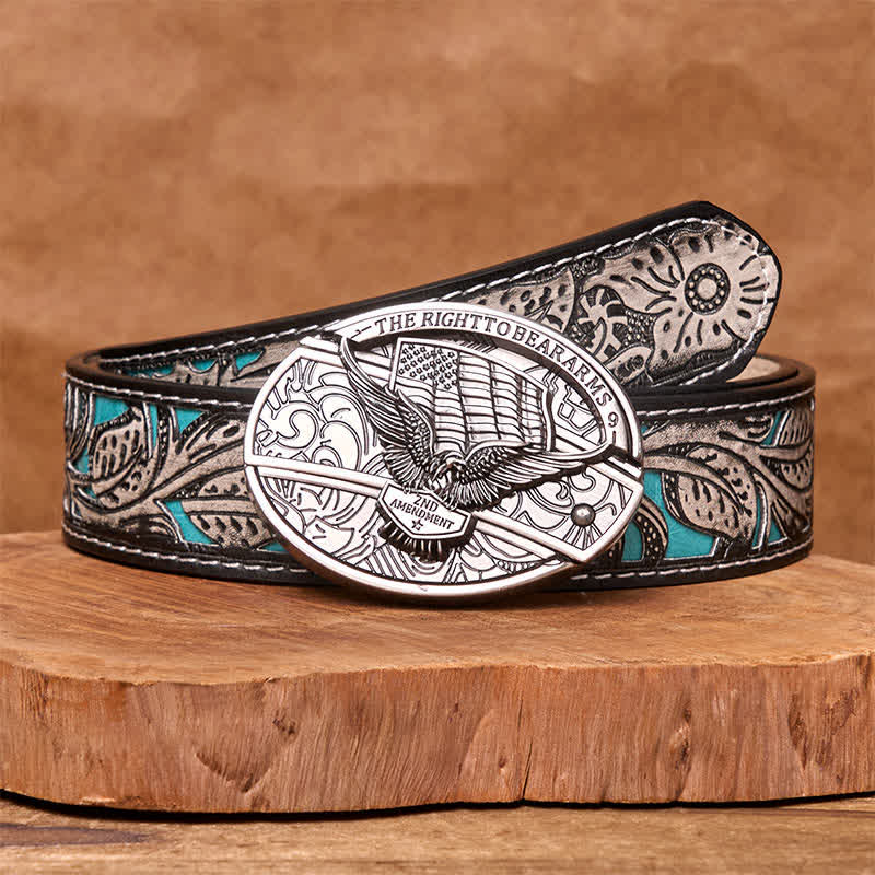 Cinturón de cuero con cuchillo plegable oculto con bandera de EE. UU. y águila para hombre - Águila - Cinturón floral gris - 42 - image 13