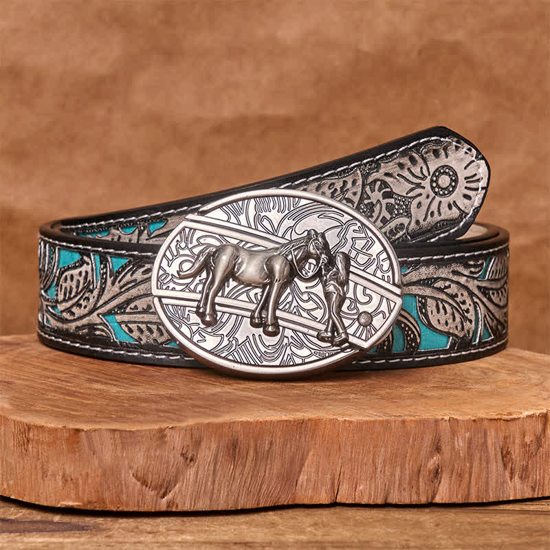 Cinturón de cuero con cuchillo plegable oculto de vaquera para hombre - Vaquera - Cinturón floral gris - 42 - image 10