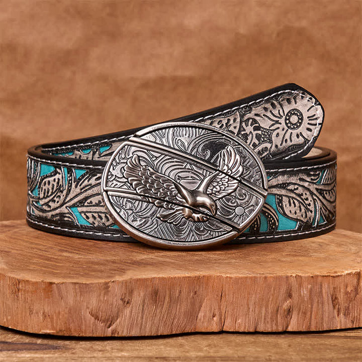 Cinturón de cuero con cuchillo plegable oculto Soaring Eagle para hombre - Águila en vuelo - Cinturón floral gris - 42 - image 12