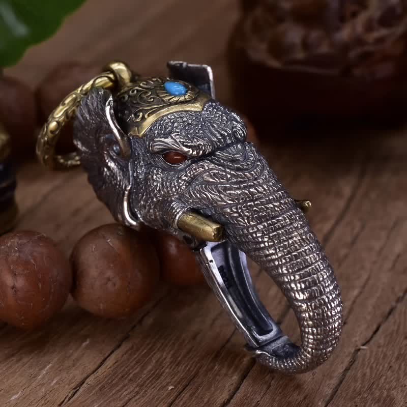 Llavero con cabeza de elefante, escultura vívida hecha a mano - Ojos rojos - image 3
