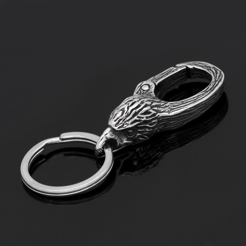 Llavero vikingo con cabeza de águila y símbolo de la libertad - Plata antigua - image 0
