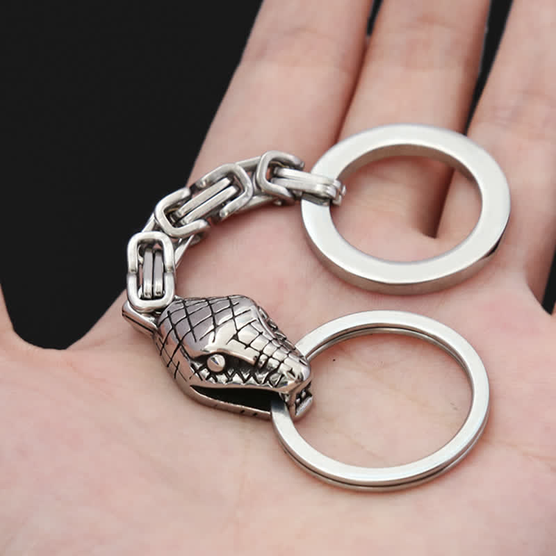 Llavero de serpiente de estilo vikingo nórdico de plata antigua - image 1
