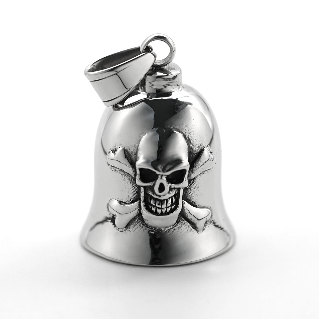 Llavero de campana de montar con calavera vikinga plateada - image 2
