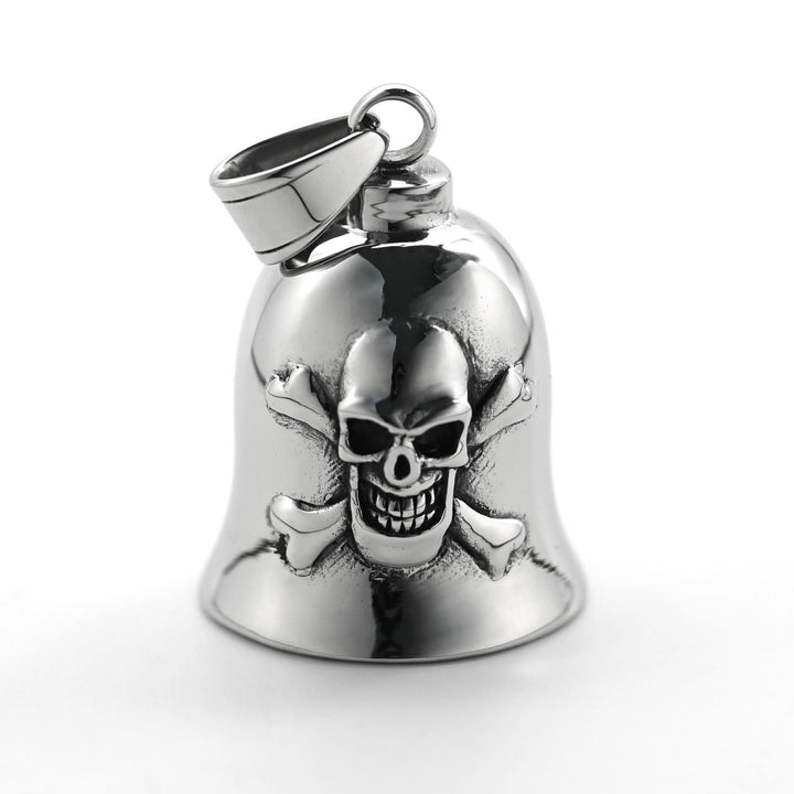Llavero de campana de montar con calavera vikinga plateada - image 2
