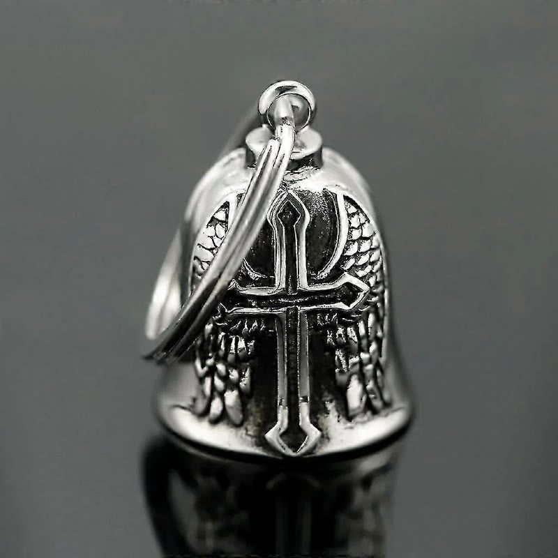 Llavero de campana con cruz vikinga y alas de plata - Llavero - image 1