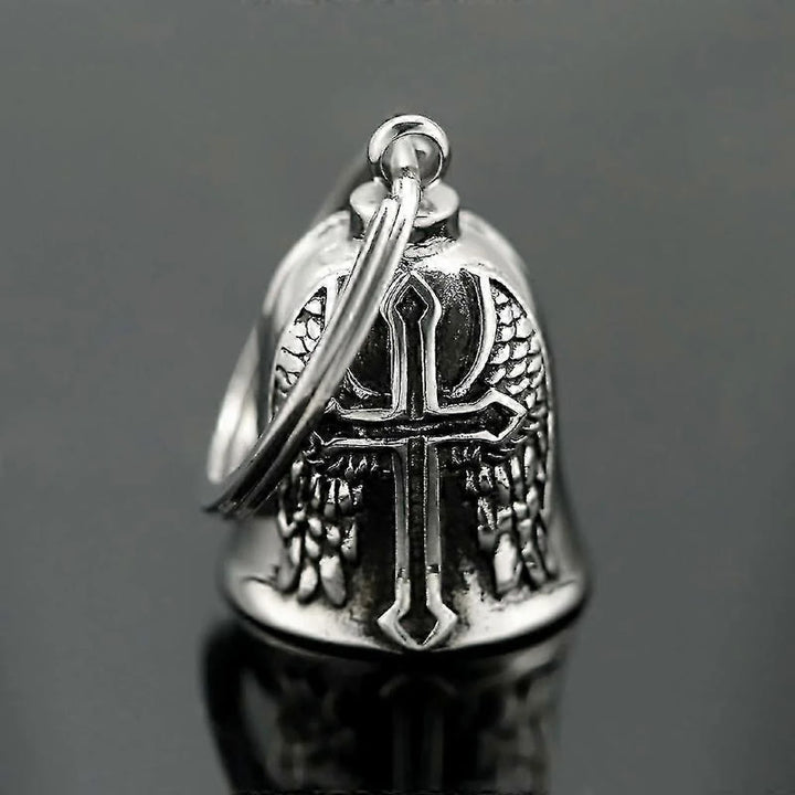 Llavero de campana con cruz vikinga y alas de plata - Llavero - image 1