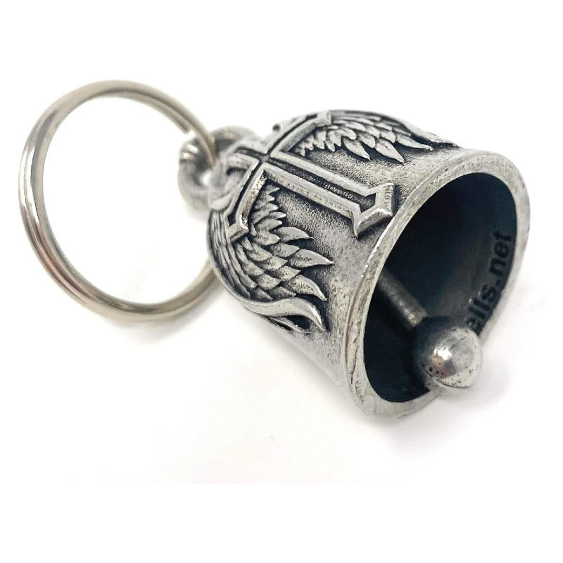 Llavero de campana con cruz vikinga y alas de plata - image 4