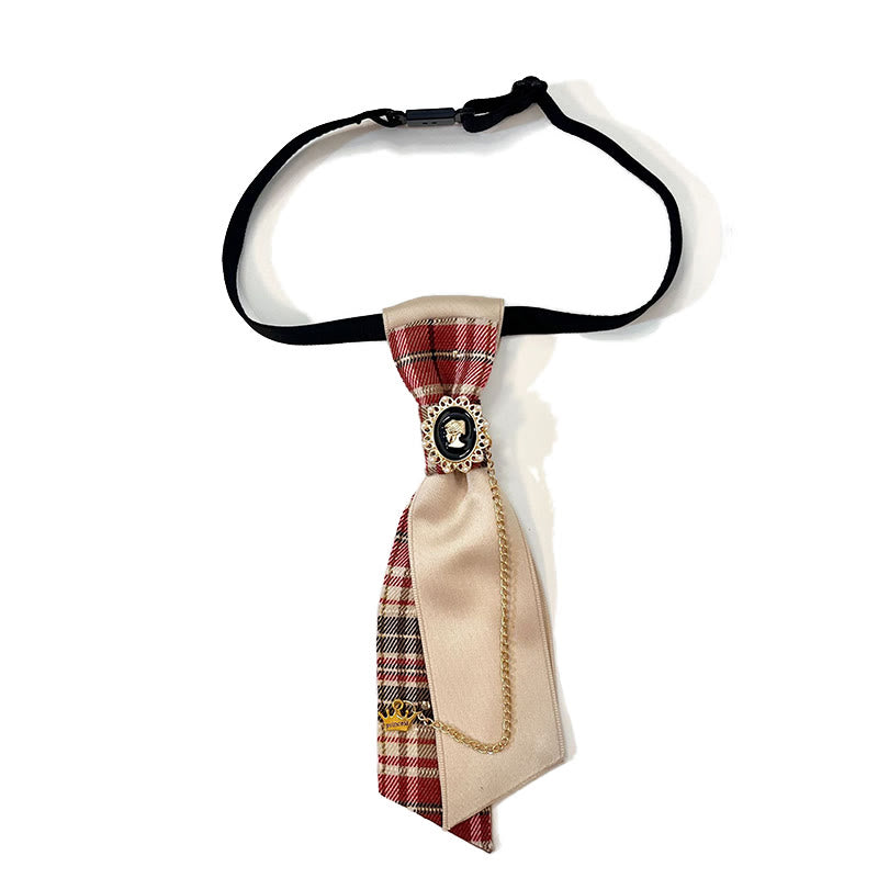 Corbata de mujer con diseño de reina de cuadrícula roja preatada de moda - Rojo - image 0