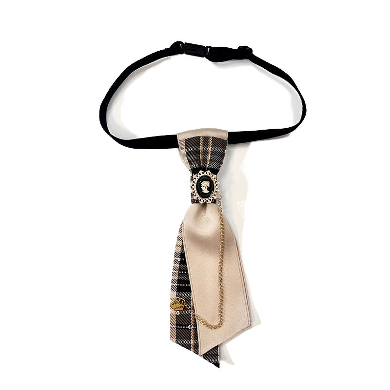 Corbata de mujer con diseño de reina de cuadrícula roja preatada de moda - Negro - image 2