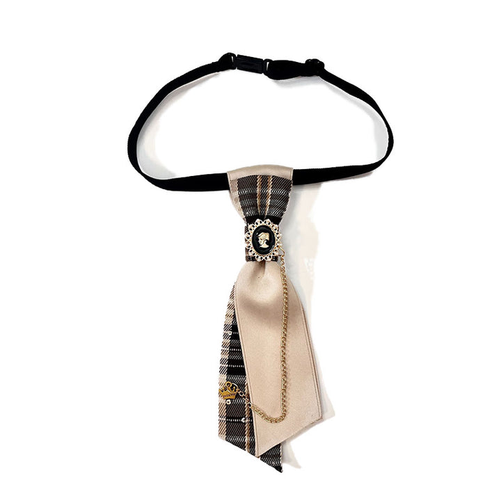 Corbata de mujer con diseño de reina de cuadrícula roja preatada de moda - Negro - image 2