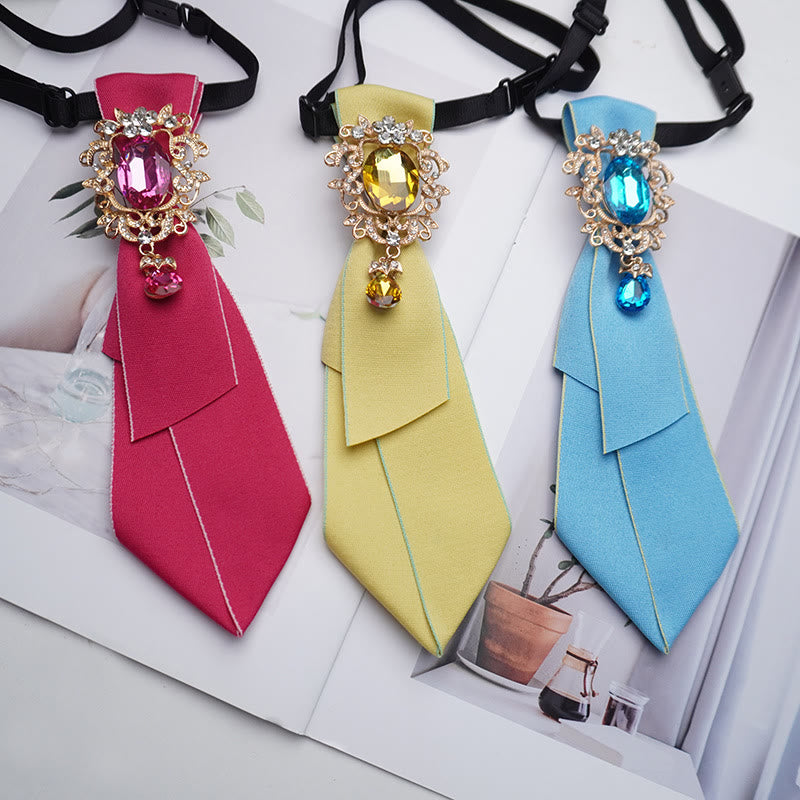 Corbata ajustable de color sólido con diamantes de cristal para mujer - image 1