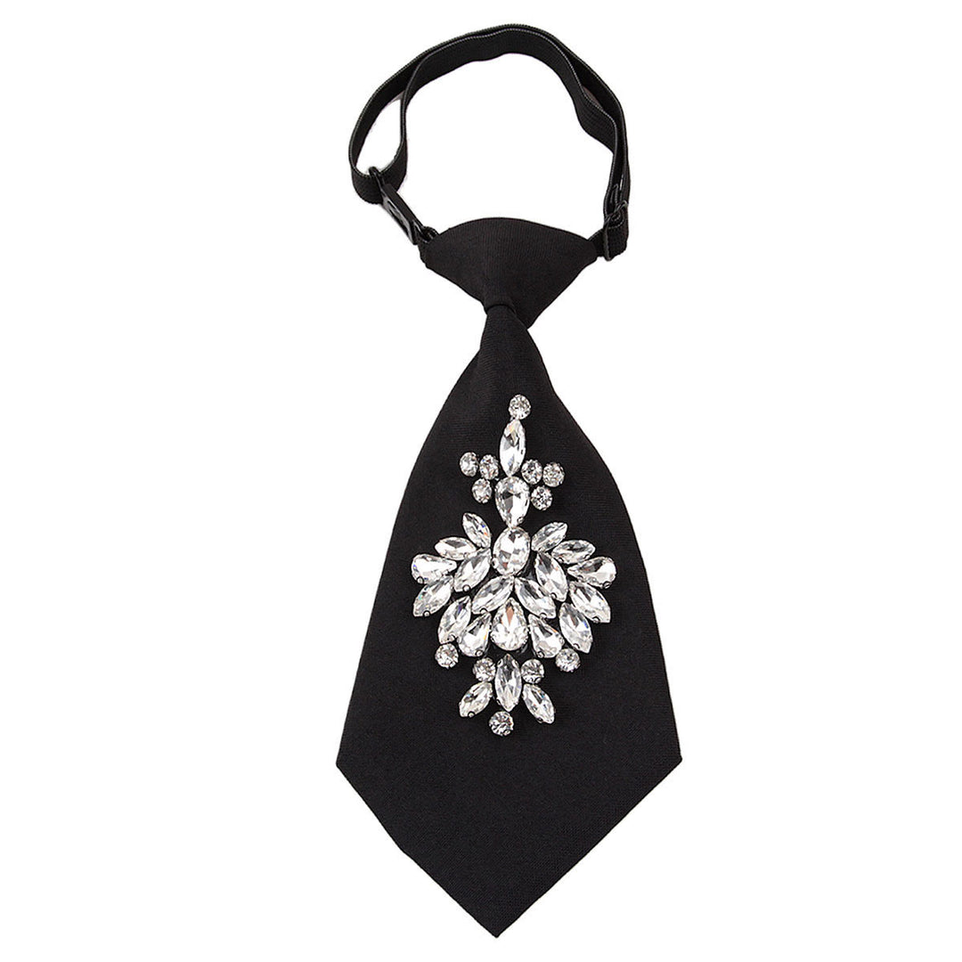 Corbata corta ajustable para mujer con diamantes de imitación negros preatados - Negro - image 0