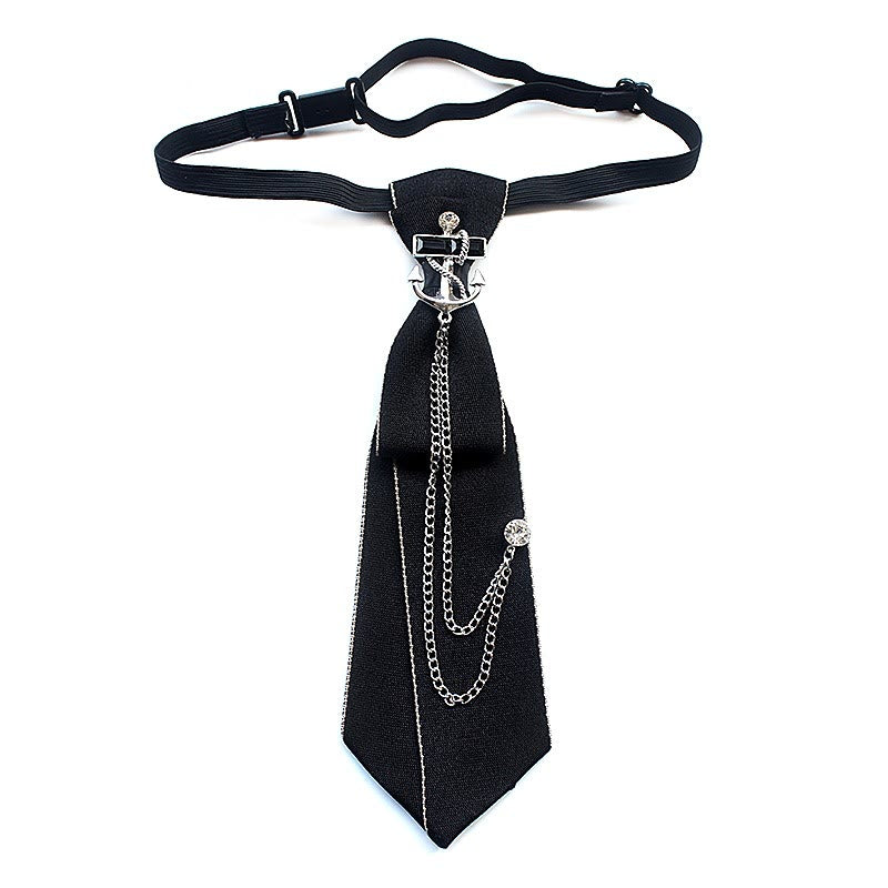 Corbata unisex con banda ajustable y diseño de ancla de barco - Negro - image 5