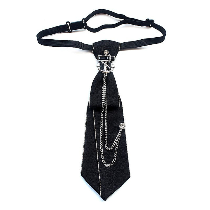 Corbata unisex con banda ajustable y diseño de ancla de barco - Negro - image 5