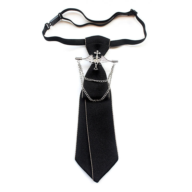 Corbata unisex con banda ajustable y preatada de ángel - Negro - image 0