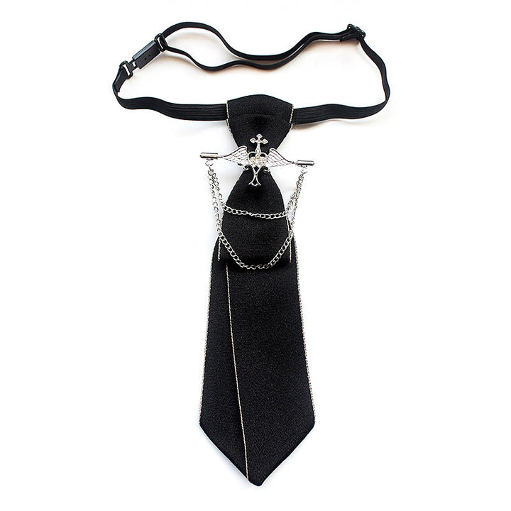 Corbata unisex con banda ajustable y preatada de ángel - Negro - image 0