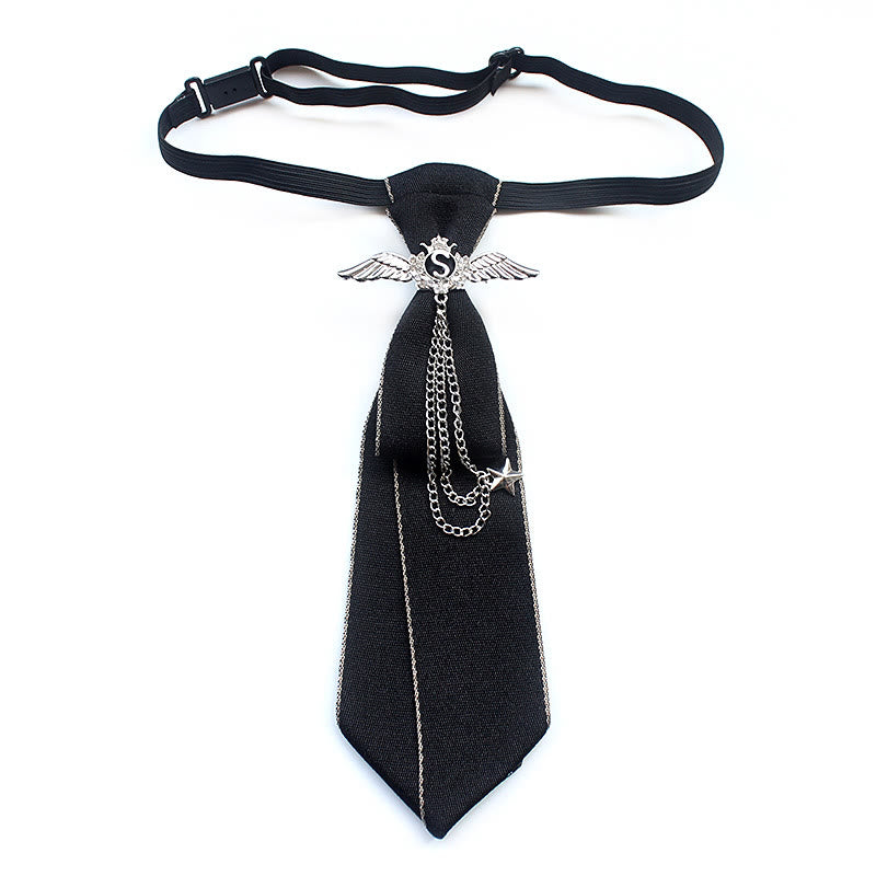 Corbata unisex preatada con alas y banda ajustable - Negro - image 0
