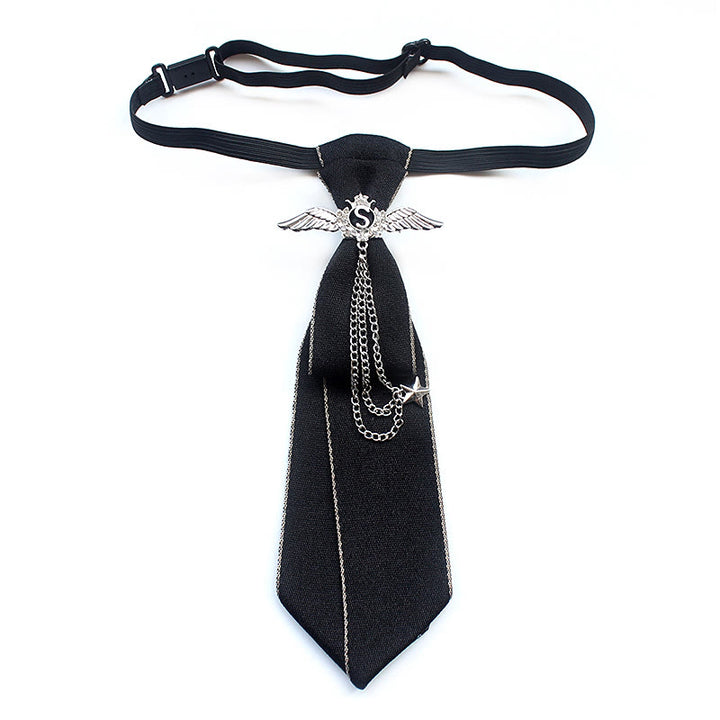Corbata unisex preatada con alas y banda ajustable - Negro - image 0