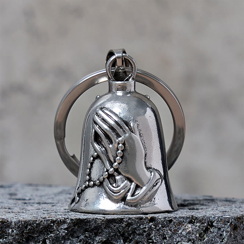 Accesorio de llavero vintage con campana y cruz de manos en oración - Llavero - image 0