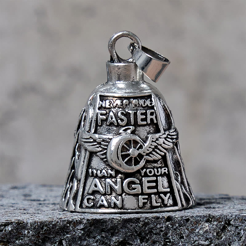Llavero con forma de campana de la suerte y rueda de ala de ángel para montar a caballo - Plata - Colgante - image 1