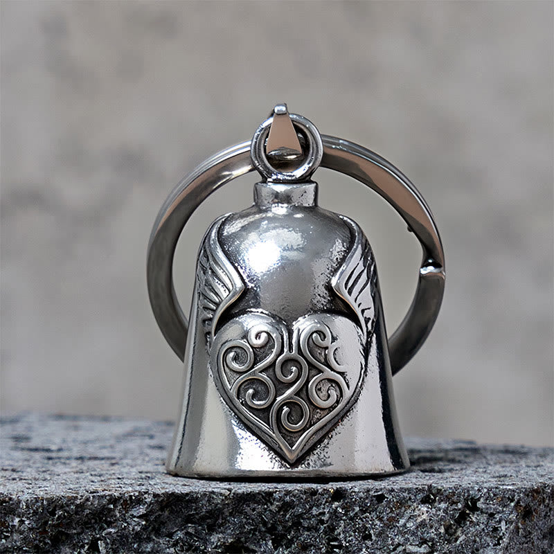 Llavero vintage con forma de campana y corazón de alas plateadas - Llavero - image 0