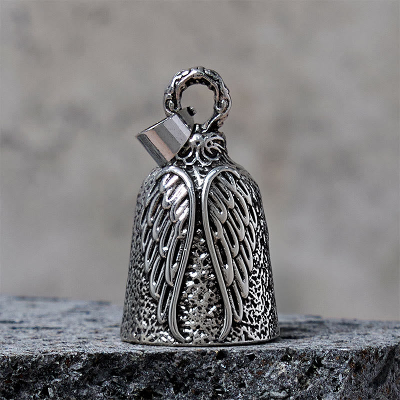 Llavero vintage con campana de motocicleta y alas de ángel - Plata - Colgante - image 1