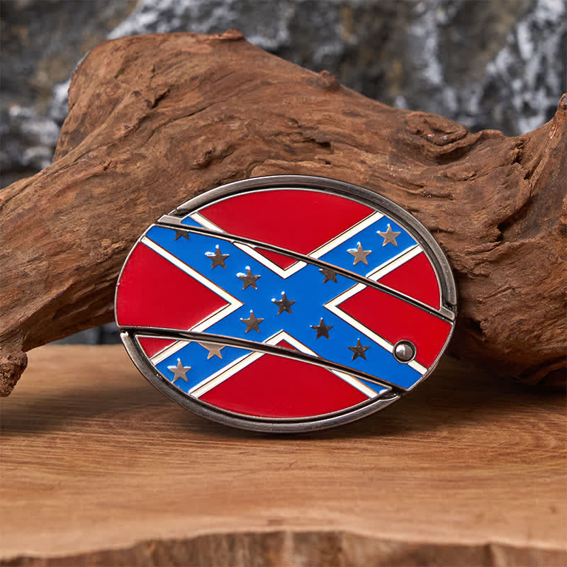 Cinturón de cuero con hebilla de cuchillo oculta con bandera confederada roja y azul - Sin cinturón - Cinturón no incluido - image 0