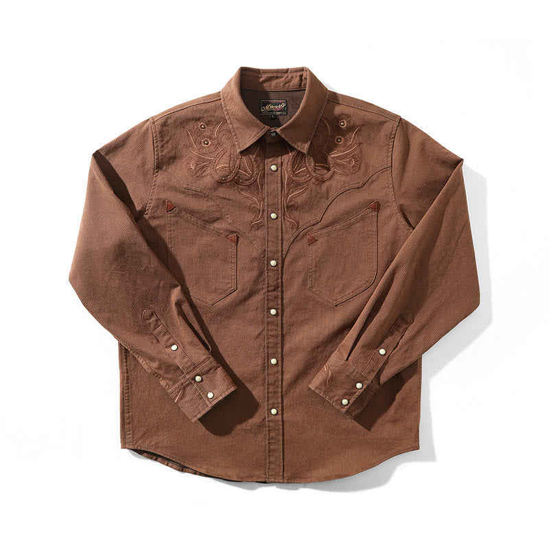 Camisa vaquera estilo western con remaches de herradura y estampado floral vintage - Café - 3XL - image 1