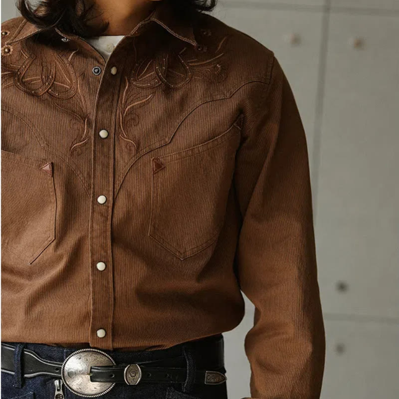 Camisa vaquera estilo western con remaches de herradura y estampado floral vintage - image 0