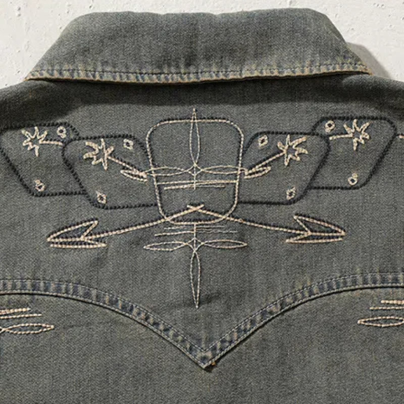 Camisa vaquera occidental de mezclilla lavada con bordado Gambler - image 6