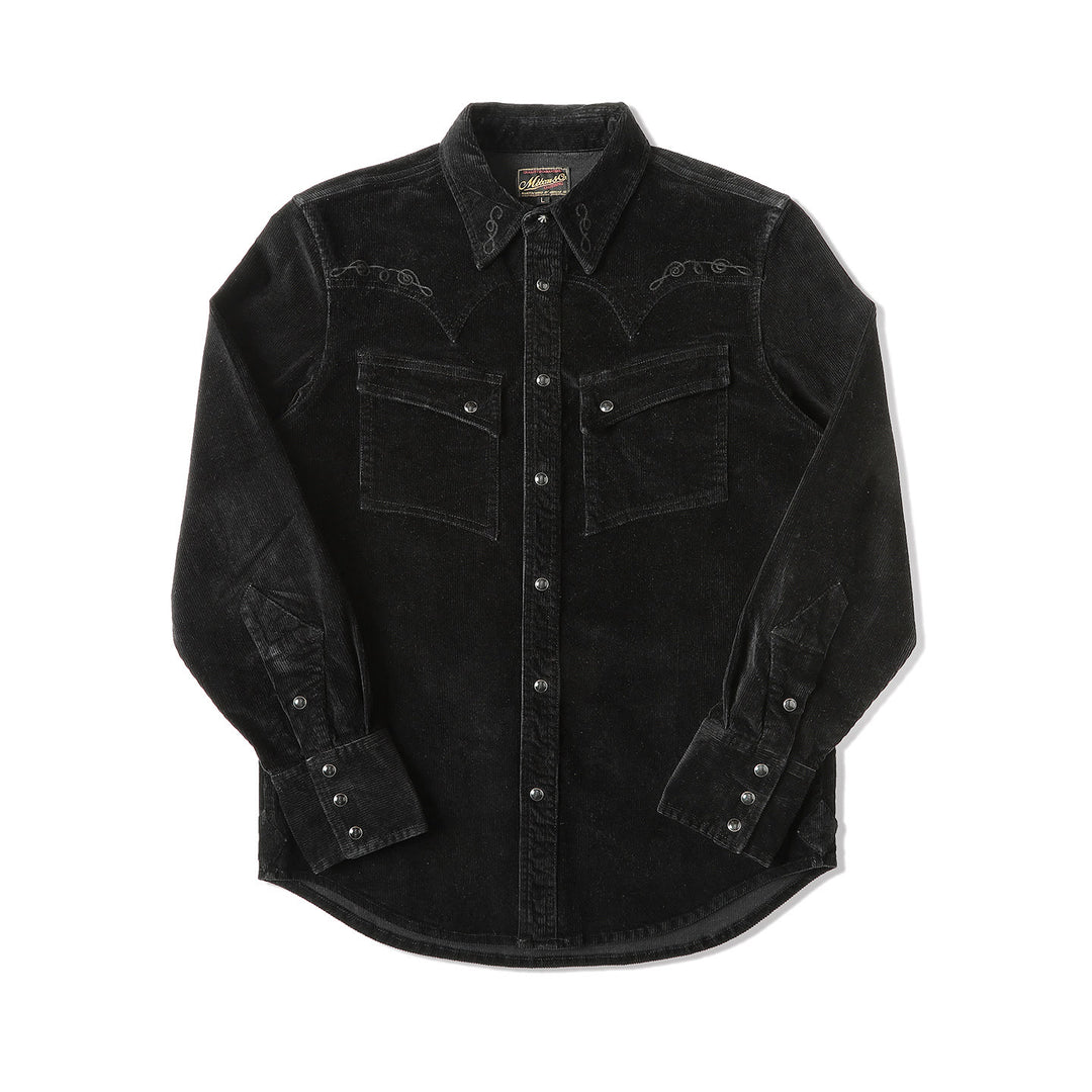 Camisa vaquera occidental con bordado de pana negra - Negro - 3XL - image 1