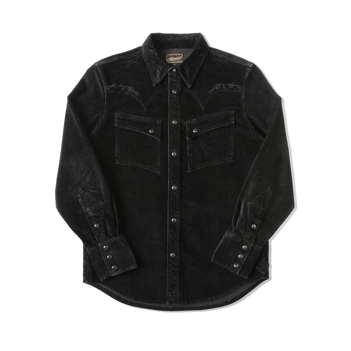 Camisa vaquera occidental con bordado de pana negra - Negro - 3XL - image 1
