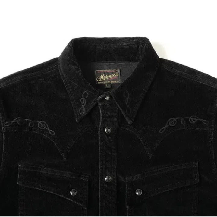 Camisa vaquera occidental con bordado de pana negra - image 4
