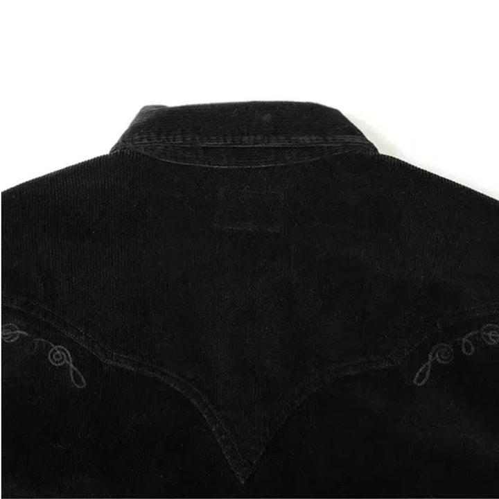 Camisa vaquera occidental con bordado de pana negra - image 5