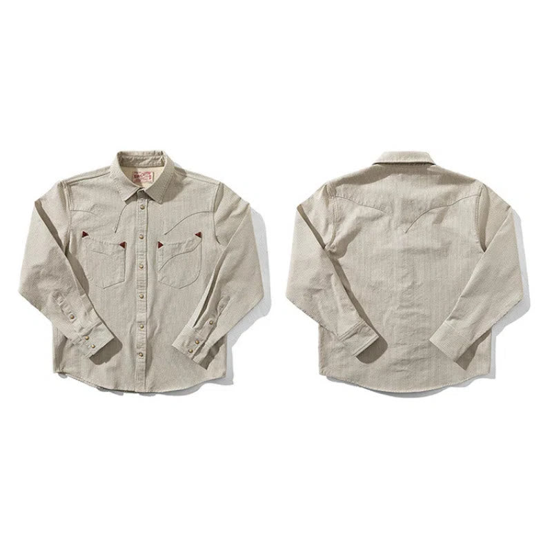 Camisa vaquera vintage de rayas tejidas en beige - image 3