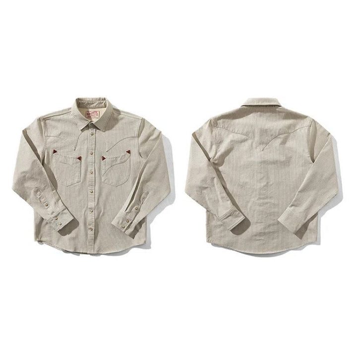 Camisa vaquera vintage de rayas tejidas en beige - image 3