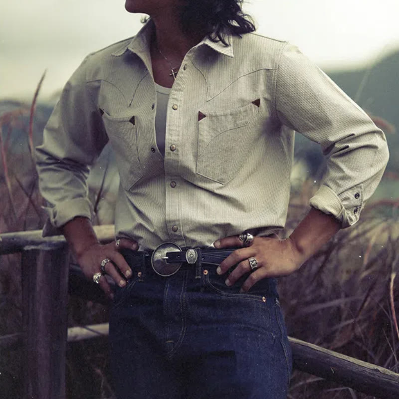 Camisa vaquera vintage de rayas tejidas en beige - image 0
