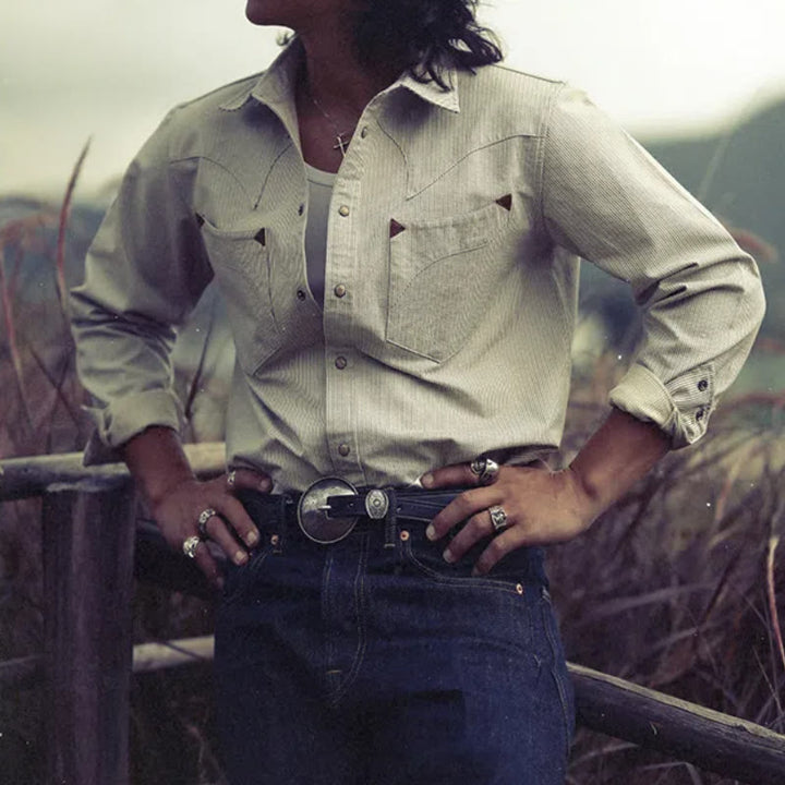 Camisa vaquera vintage de rayas tejidas en beige - image 0