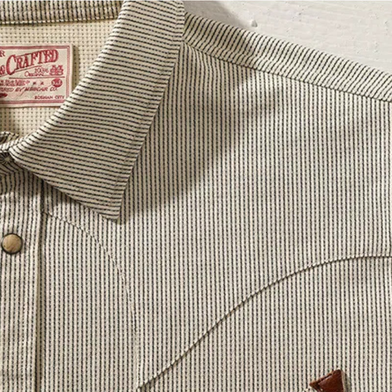 Camisa vaquera vintage de rayas tejidas en beige - image 4